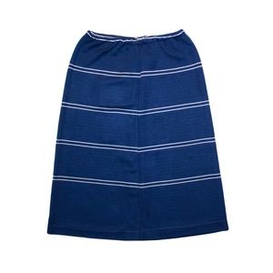 Vintage 1970’s Navy Knit Polyester Aline Striped Nautical Midi Skirt